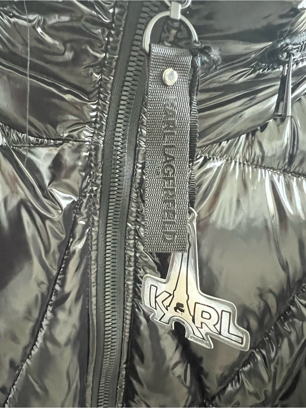 Karl Lagerfeld Shiny Black Quilted Puffer Jacket - Picture 4 of 8